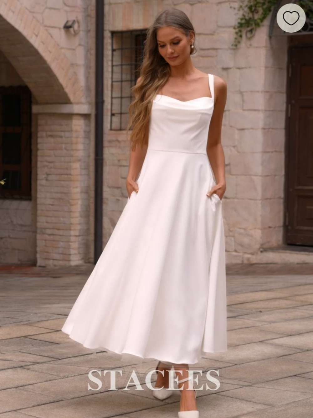Stacees A-line Cowl Neck Tea-Length Wedding Dress